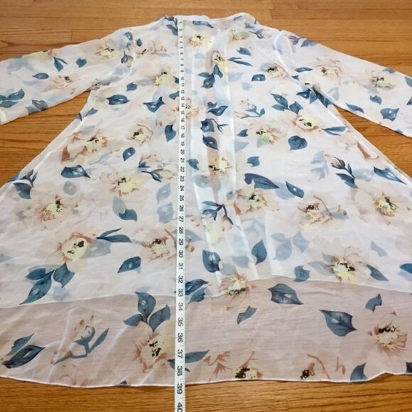 Boho Yellow/Creme Green Floral White Duster Kimono - Picture 9 of 13